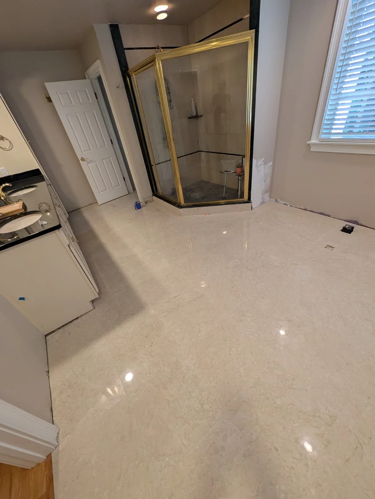 Vanity and glass shower in the Wethersfield bathroom